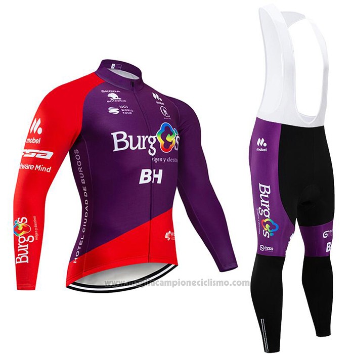 2020 Abbigliamento Ciclismo Burgos BH Viola Rosso Manica Lunga e Salopette